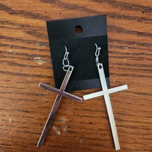 Silver and Black Cross Earrings
